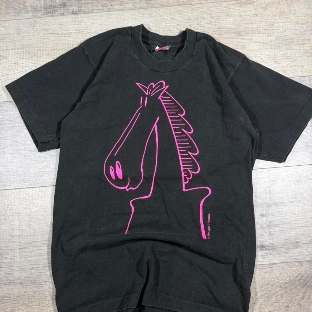 90s obscure art promo t shirt john kovaleskipink and black single stitch‎ Tee